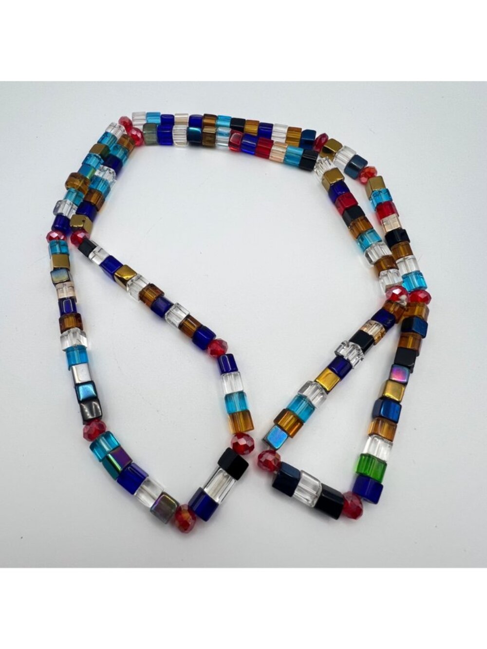 Lot Of 4 Multi-Color Stretch Glass Necklaces 36" & 30" Faceted Cube Beads Boho - Picture 4 of 12